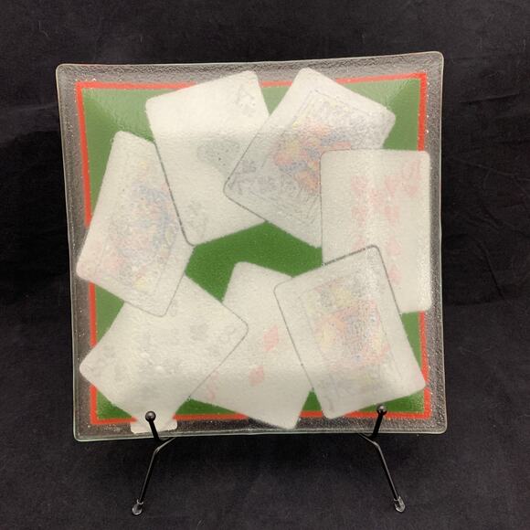Peggy Karr Fused Glass Playing Cards Serving Platter Bridge Poker Signed 2006 - Picture 5 of 11